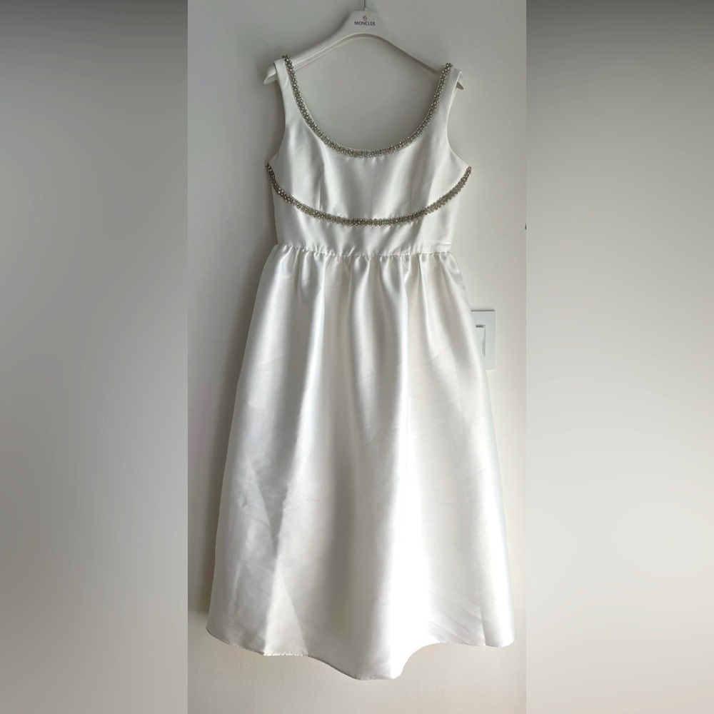 Self Portrait WHITE TAFFETA DIAMANTE BOW MIDI DRESS - Picture 2 of 3
